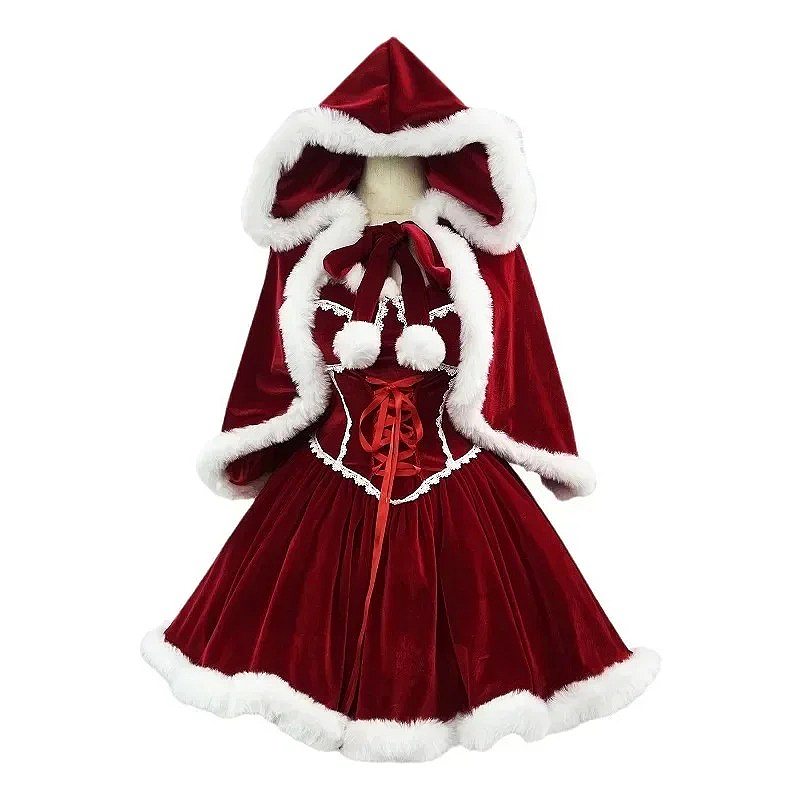 Elf Costume Christmas - Abito rosso di Capodanno Mantello Cosplay